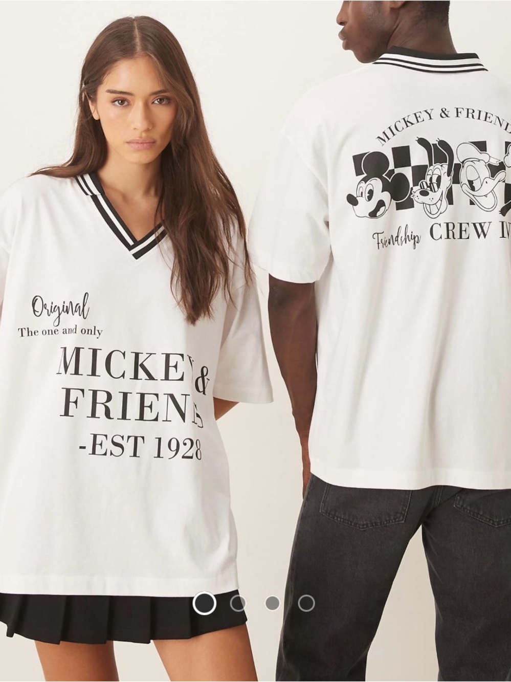 ASOS Mickey & Friends White Unisex Graphic Polo Tee Size XS